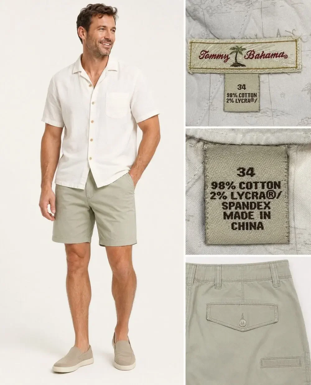 Coastal Resorts Tommy Bahama Men's Flat Front Cotton Shorts Size 34 Sage Green